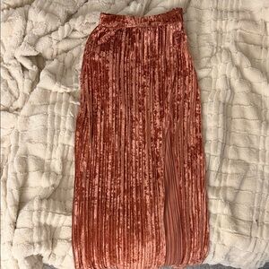 Elegant Velvet Pleated Skirt in Rust
